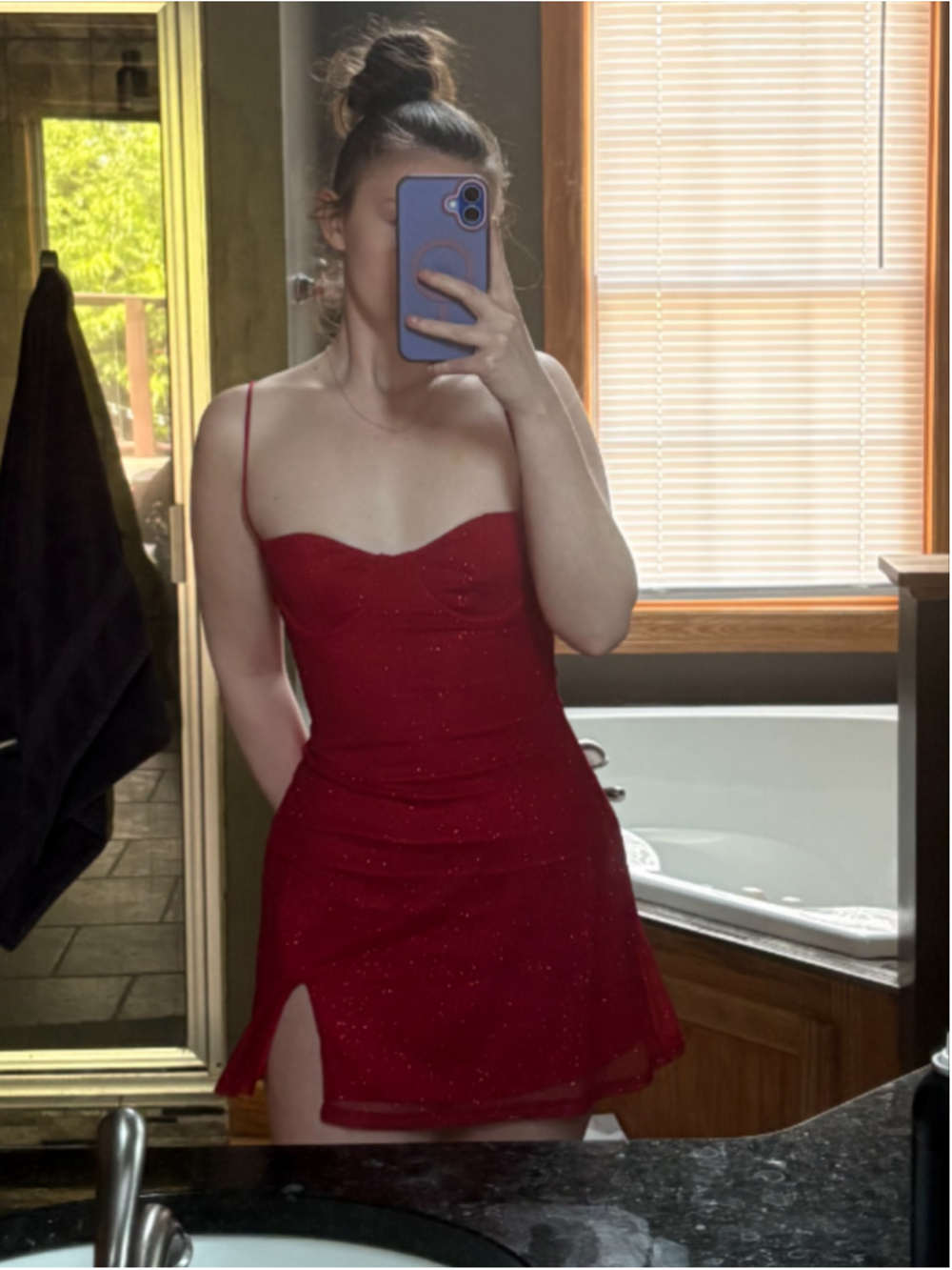 Babyboo Red Sparkly Mini Dress with Sweetheart Neckline